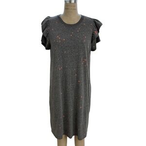Clare V Charlotte Ruffle Sleeve T Shirt Dress Size L Dot Gray Ruffle Sleeve Logo